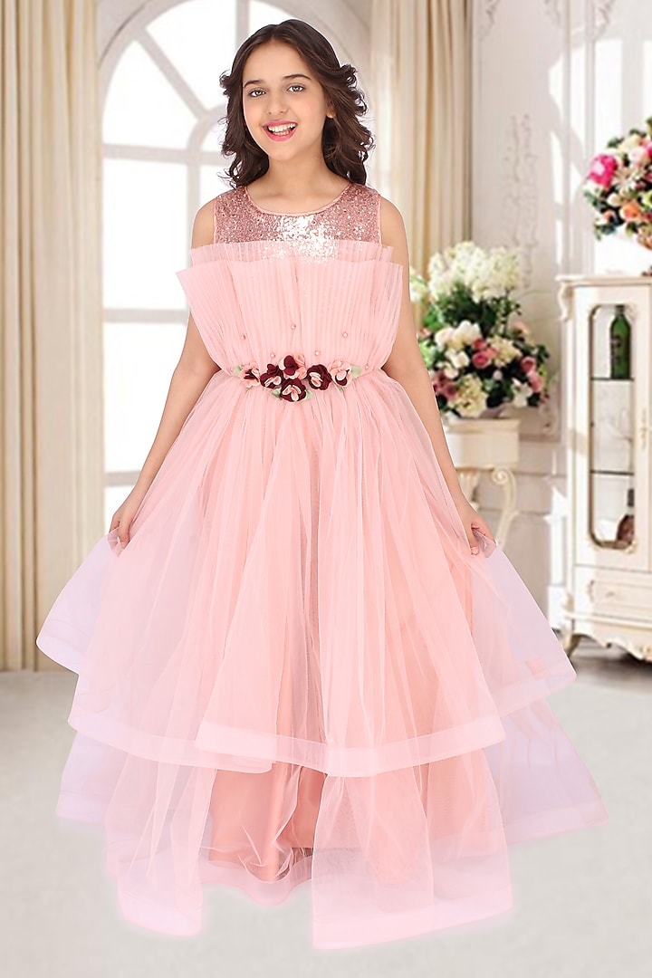 Peach Embellished Gown For Girls by CUTECUMBER