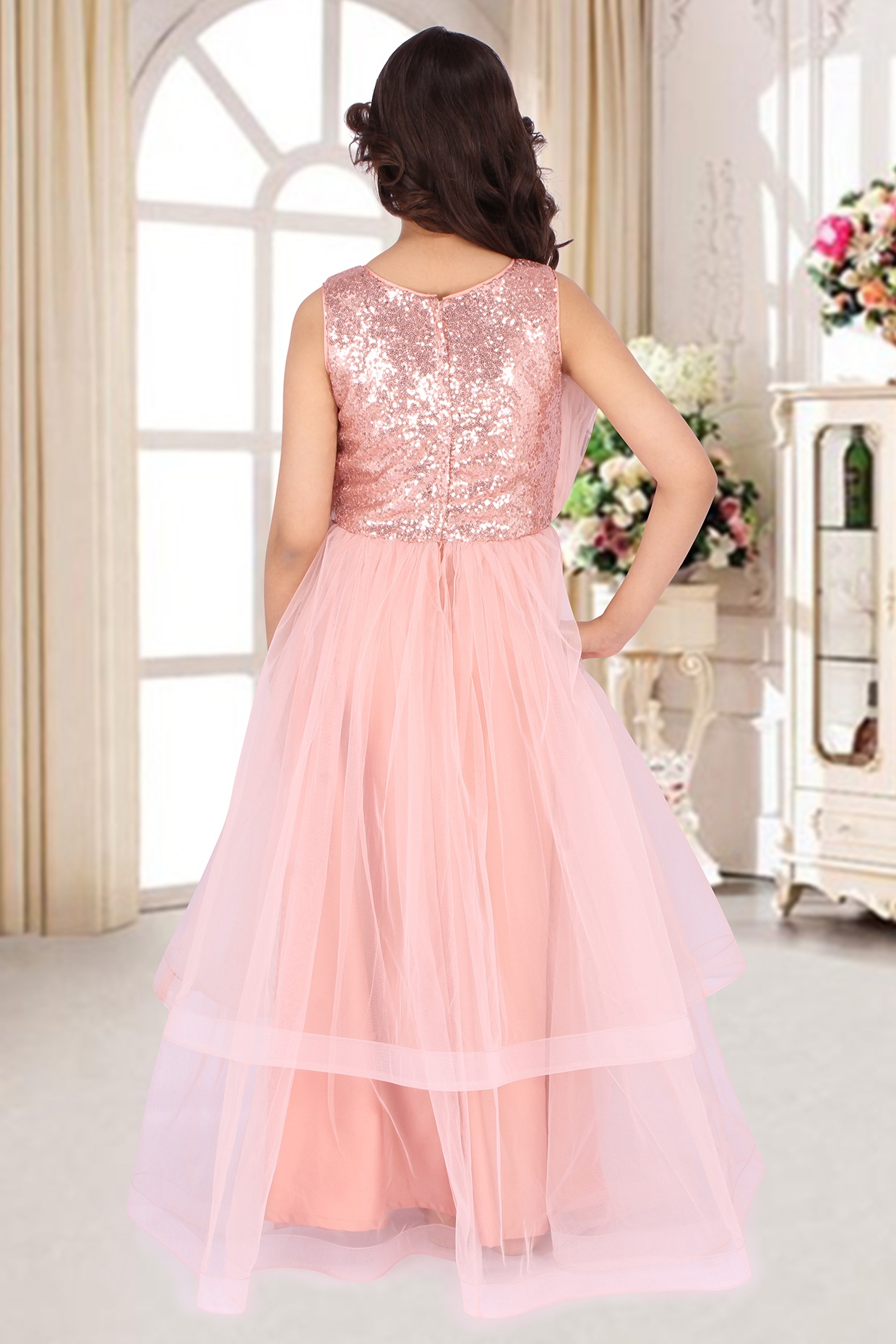 Peach Embellished Gown For Girls by CUTECUMBER at Pernia s Pop Up Shop