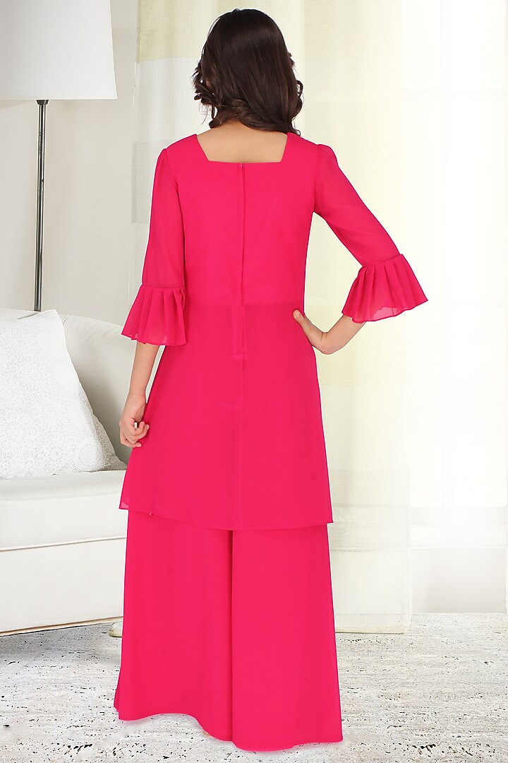 Fuchsia Embellished Palazzo Pant Set For Girls by CUTECUMBER at Pernia's Pop Up Shop