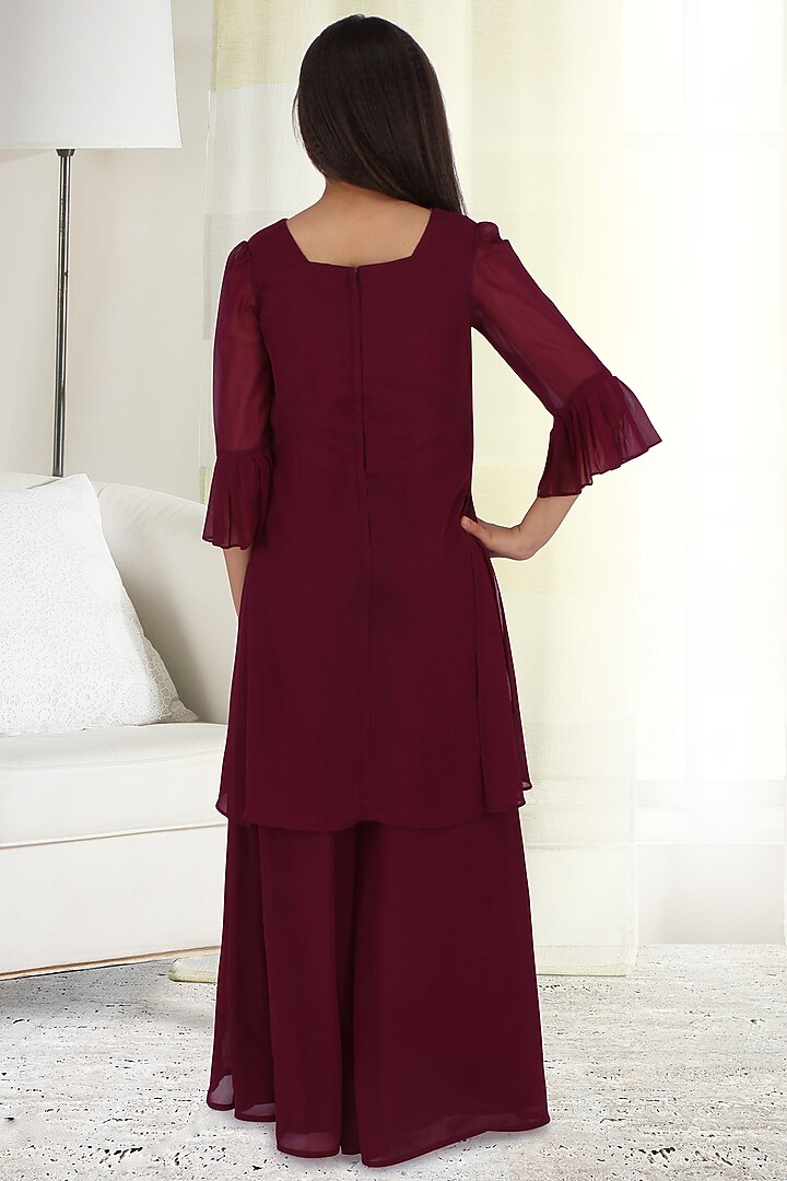 Plum Embellished Palazzo Pant Set For Girls by CUTECUMBER at Pernia's Pop Up Shop