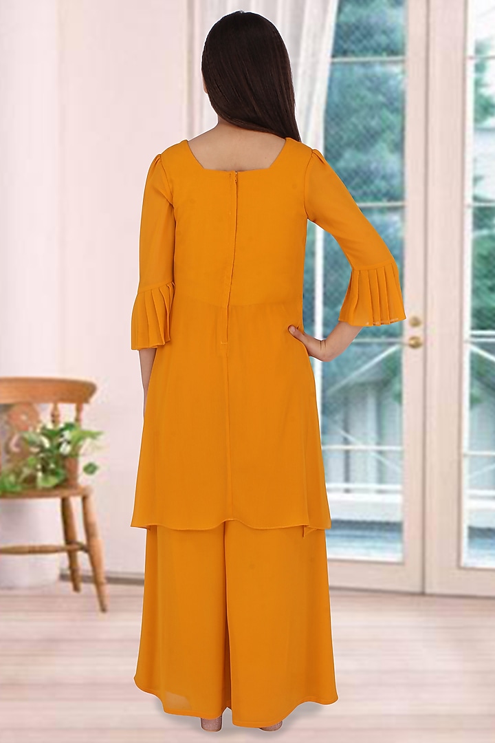 Yellow Embellished Palazzo Pant Set For Girls by CUTECUMBER at Pernia's Pop Up Shop