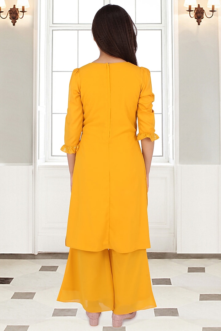Yellow Georgette Palazzo Pant Set For Girls by CUTECUMBER at Pernia's Pop Up Shop