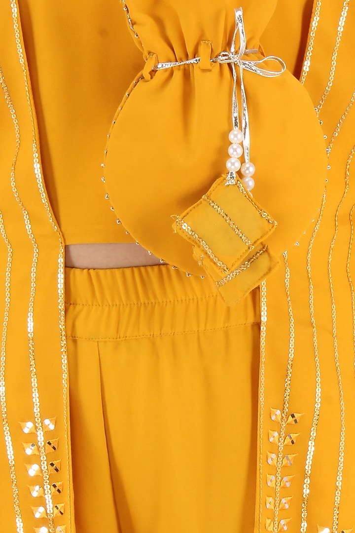 Yellow Georgette Palazzo Pant Set For Girls by CUTECUMBER at Pernia's Pop Up Shop