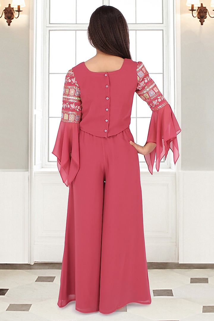 Rust Georgette Palazzo Pant Set For Girls by CUTECUMBER at Pernia's Pop Up Shop