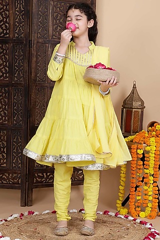 Yellow Cotton Kurta Set For Girls by Cutiediva