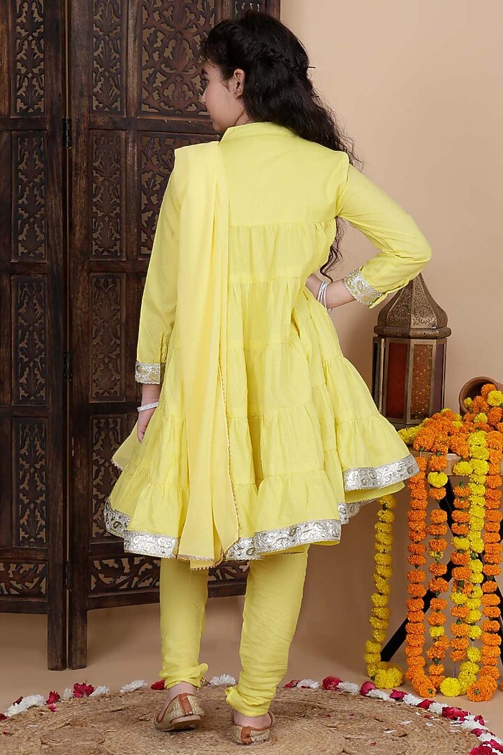 Yellow Cotton Kurta Set For Girls by Cutiediva at Pernia's Pop Up Shop