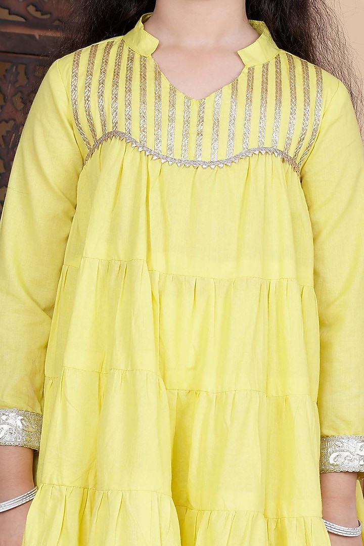 Yellow Cotton Kurta Set For Girls by Cutiediva at Pernia's Pop Up Shop