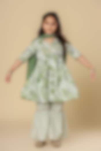 Light Green Pure Cotton Printed Sharara Set For Girls by Cutiediva at Pernia's Pop Up Shop