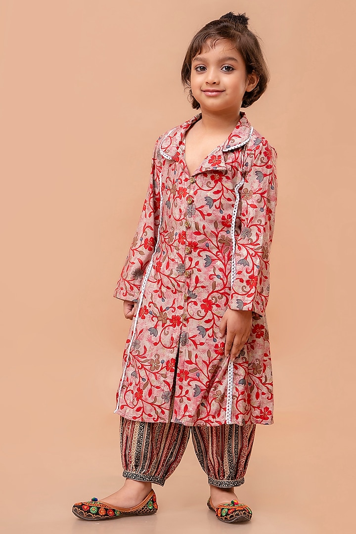 Multi-Colored Modal Floral Printed Kurta Set For Girls by Cutiediva at Pernia's Pop Up Shop