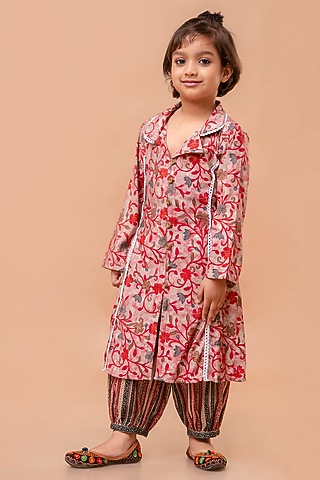 Multi-Colored Modal Floral Printed Kurta Set For Girls by Cutiediva