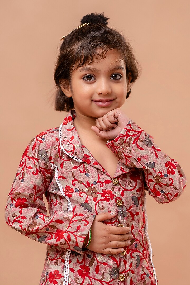 Multi-Colored Modal Floral Printed Kurta Set For Girls by Cutiediva at Pernia's Pop Up Shop