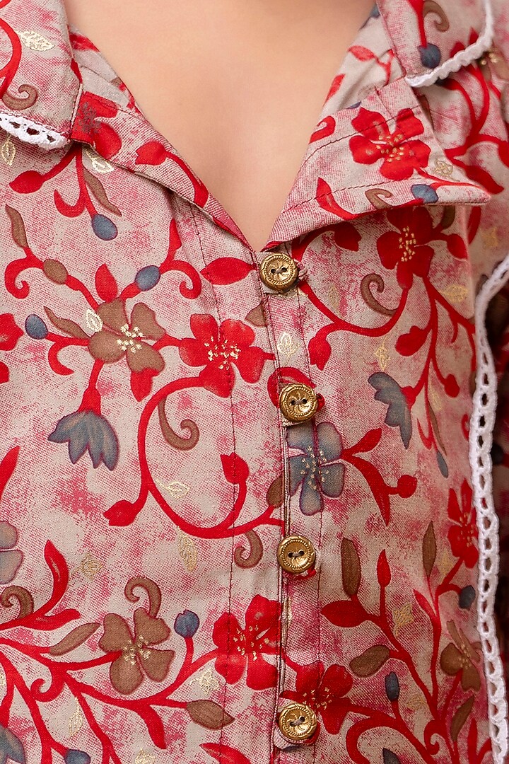 Multi-Colored Modal Floral Printed Kurta Set For Girls by Cutiediva at Pernia's Pop Up Shop