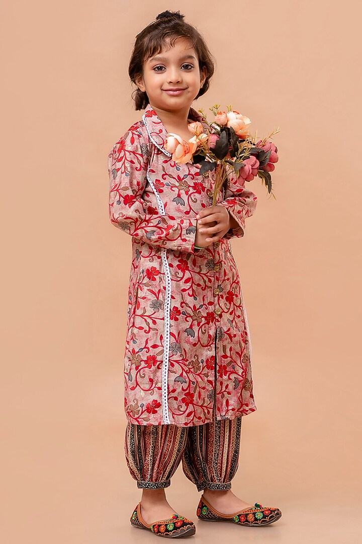 Multi-Colored Modal Floral Printed Kurta Set For Girls by Cutiediva at Pernia's Pop Up Shop
