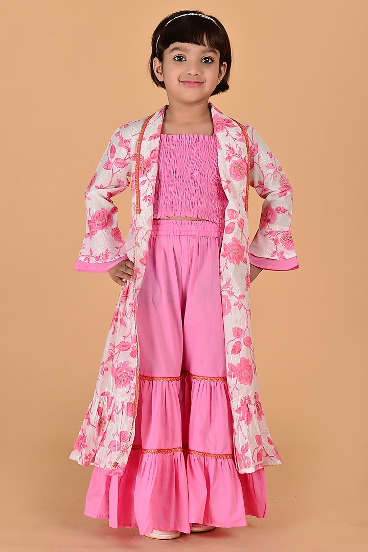 Pink Pure Cotton Floral Printed Jacket Set For Girls by Cutiediva at Pernia's Pop Up Shop