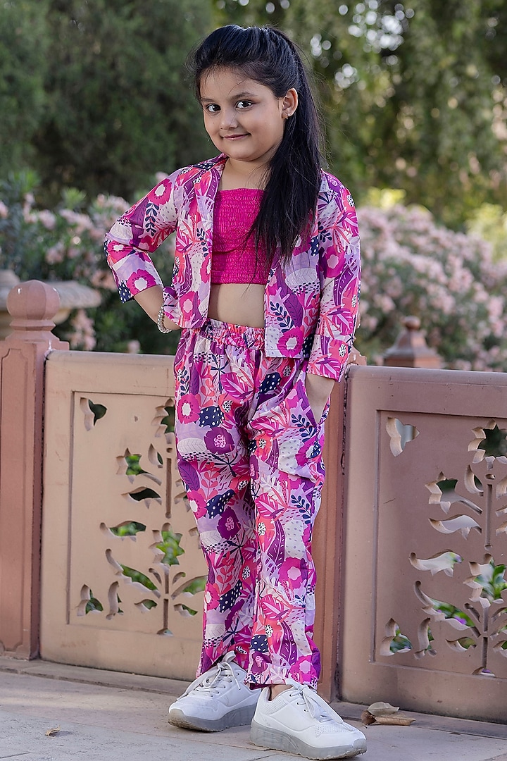 Pink Muslin Floral Printed Co-Ord Set For Girls by Cutiediva at Pernia's Pop Up Shop