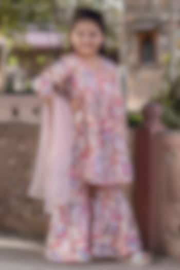 Peach Muslin Floral Printed Sharara Set For Girls by Cutiediva at Pernia's Pop Up Shop