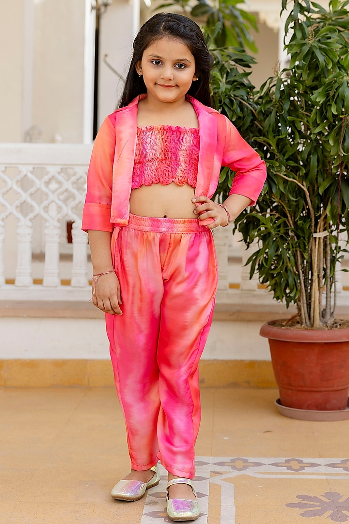 Pink Muslin Ombre Printed Co-Ord Set For Girls by Cutiediva at Pernia's Pop Up Shop