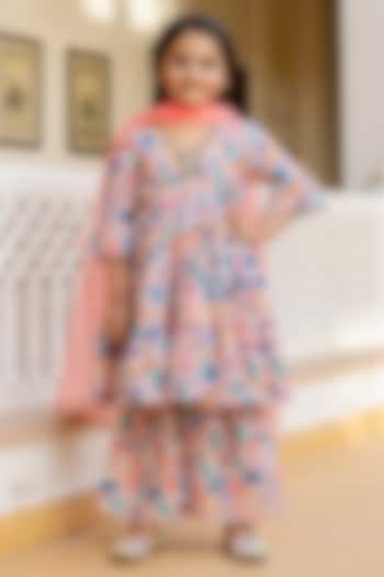 Multi-Colored Muslin Floral Printed Sharara Set For Girls by Cutiediva at Pernia's Pop Up Shop