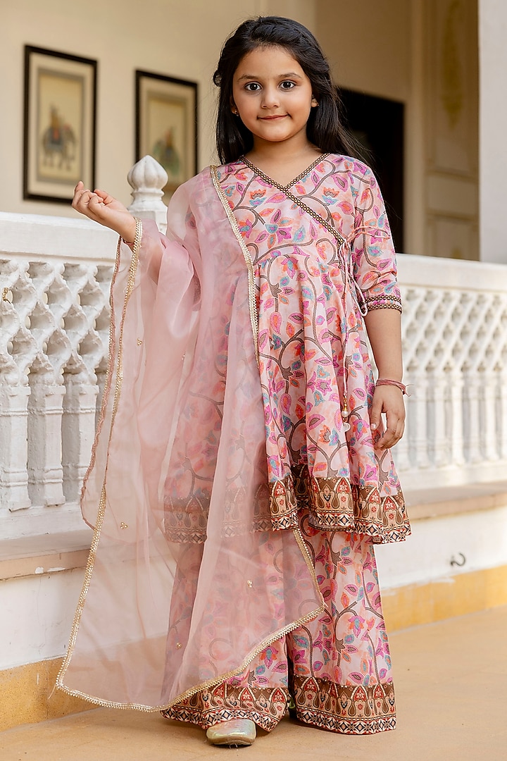 Multi-Colored Muslin Floral Printed Sharara Set For Girls by Cutiediva at Pernia's Pop Up Shop