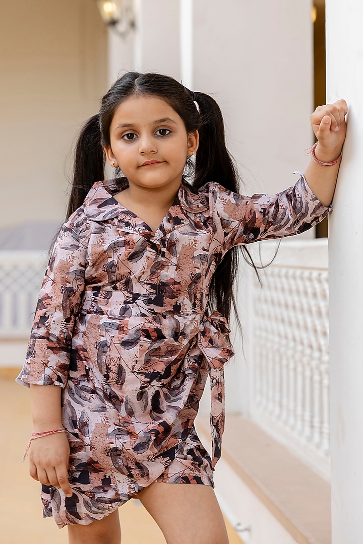 Brown Muslin Printed Jumpsuit For Girls by Cutiediva at Pernia's Pop Up Shop