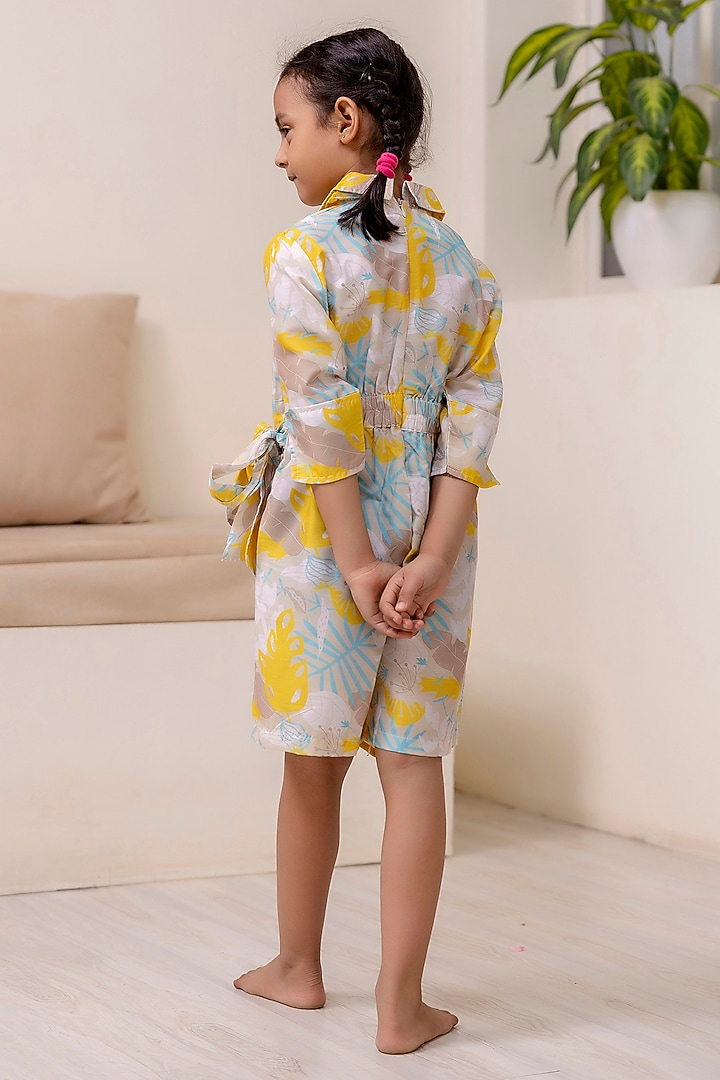 Yellow Muslin Printed Jumpsuit For Girls by Cutiediva at Pernia's Pop Up Shop