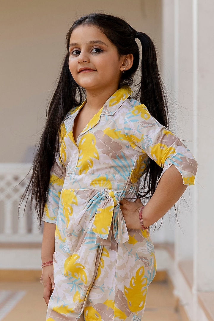 Yellow Muslin Printed Jumpsuit For Girls by Cutiediva at Pernia's Pop Up Shop