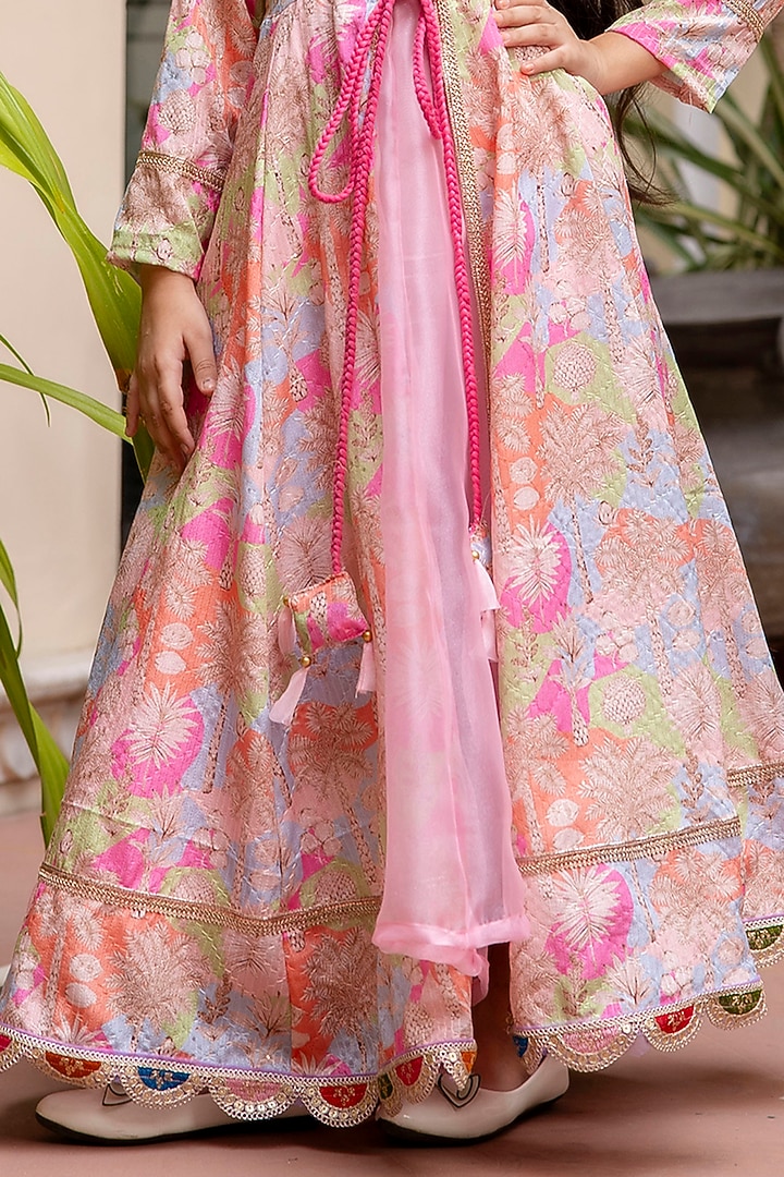 Pink Viscose Printed & Embellished Jacket Anarkali Set by Cutiediva at Pernia's Pop Up Shop