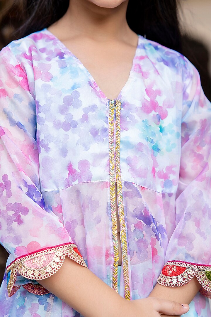 Multi-Colored Organza Printed Open Kurta Set For Girls by Cutiediva at Pernia's Pop Up Shop