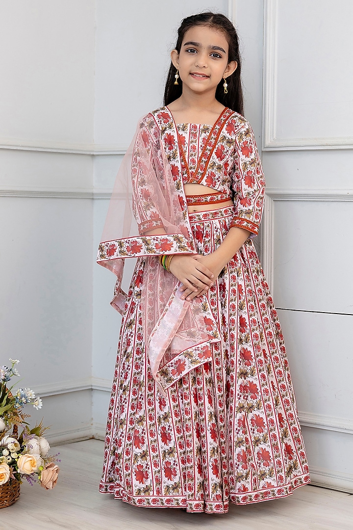 Multi-Colored Viscose Floral Printed Lehenga Set For Girls by Cutiediva at Pernia's Pop Up Shop