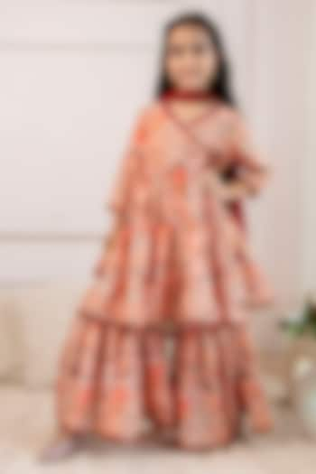 Peach Muslin Floral Printed Sharara Set For Girls by Cutiediva at Pernia's Pop Up Shop