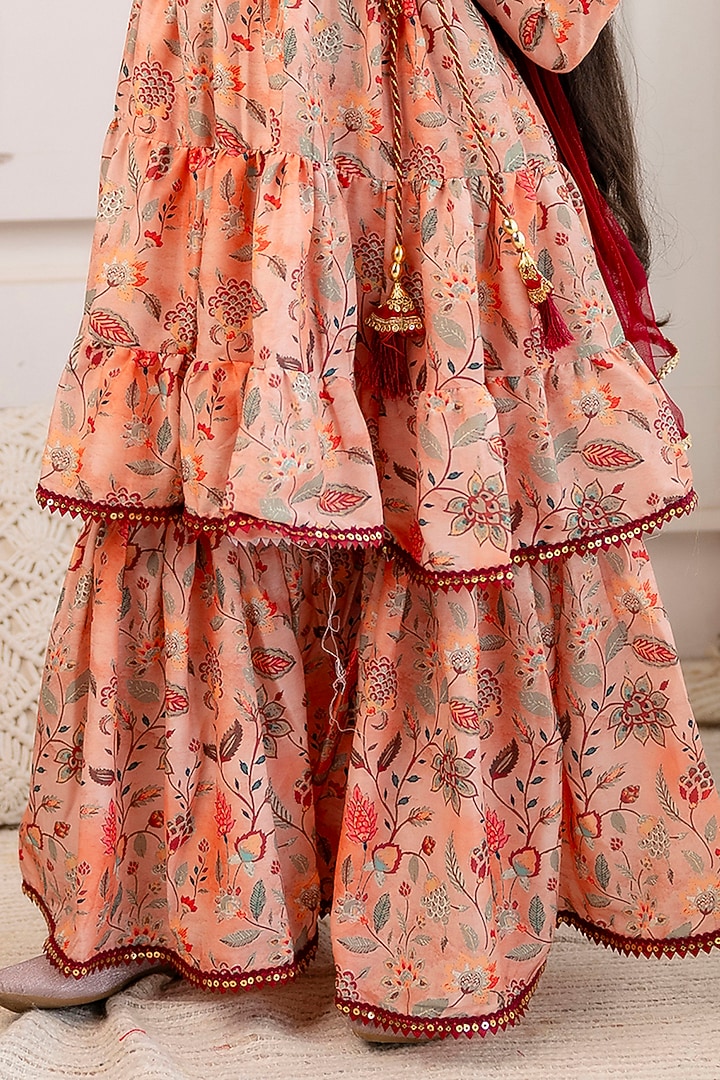 Peach Muslin Floral Printed Sharara Set For Girls by Cutiediva at Pernia's Pop Up Shop
