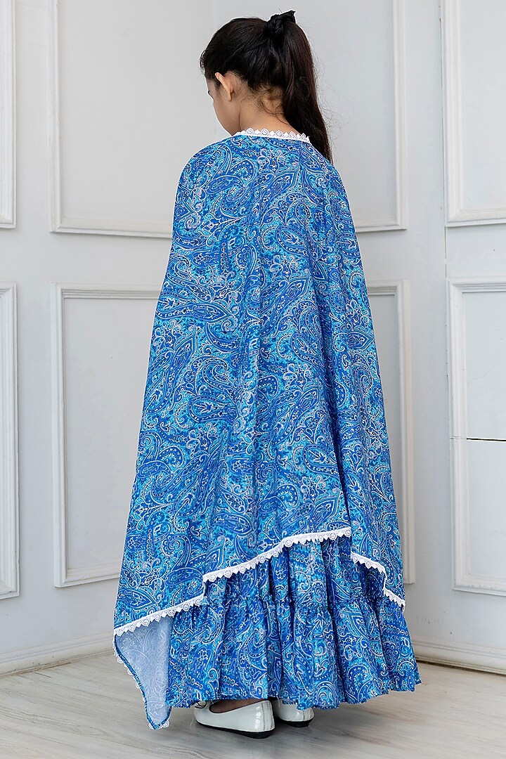 Blue Viscose Paisley Printed Jacket Set For Girls by Cutiediva at Pernia's Pop Up Shop