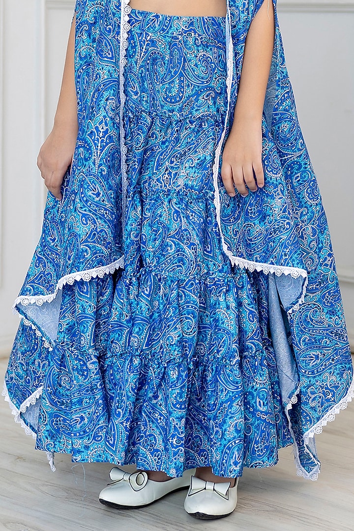 Blue Viscose Paisley Printed Jacket Set For Girls by Cutiediva at Pernia's Pop Up Shop