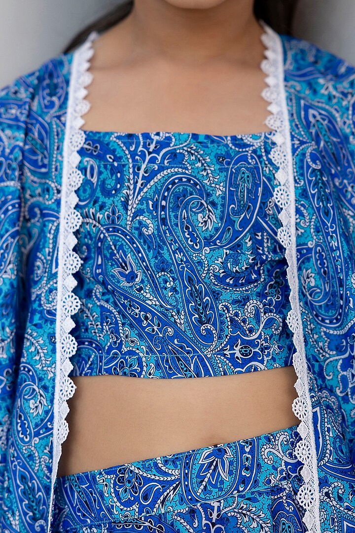 Blue Viscose Paisley Printed Jacket Set For Girls by Cutiediva at Pernia's Pop Up Shop