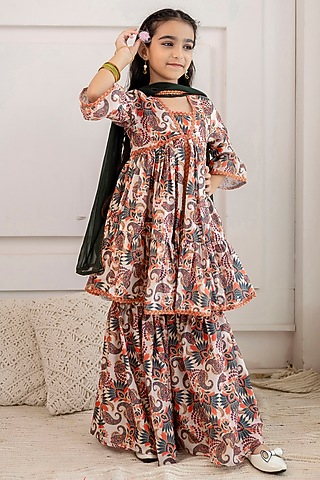 Multi-Colored Muslin Printed Sharara Set For Girls by Cutiediva