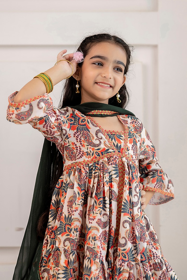 Multi-Colored Muslin Printed Sharara Set For Girls by Cutiediva at Pernia's Pop Up Shop