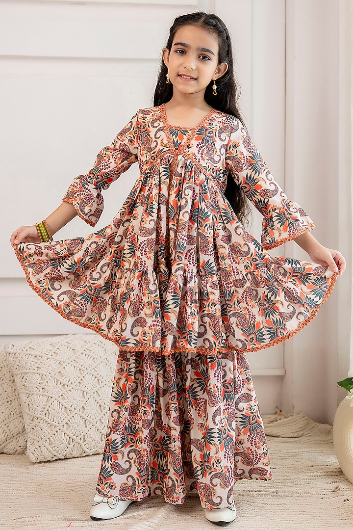 Multi-Colored Muslin Printed Sharara Set For Girls by Cutiediva at Pernia's Pop Up Shop