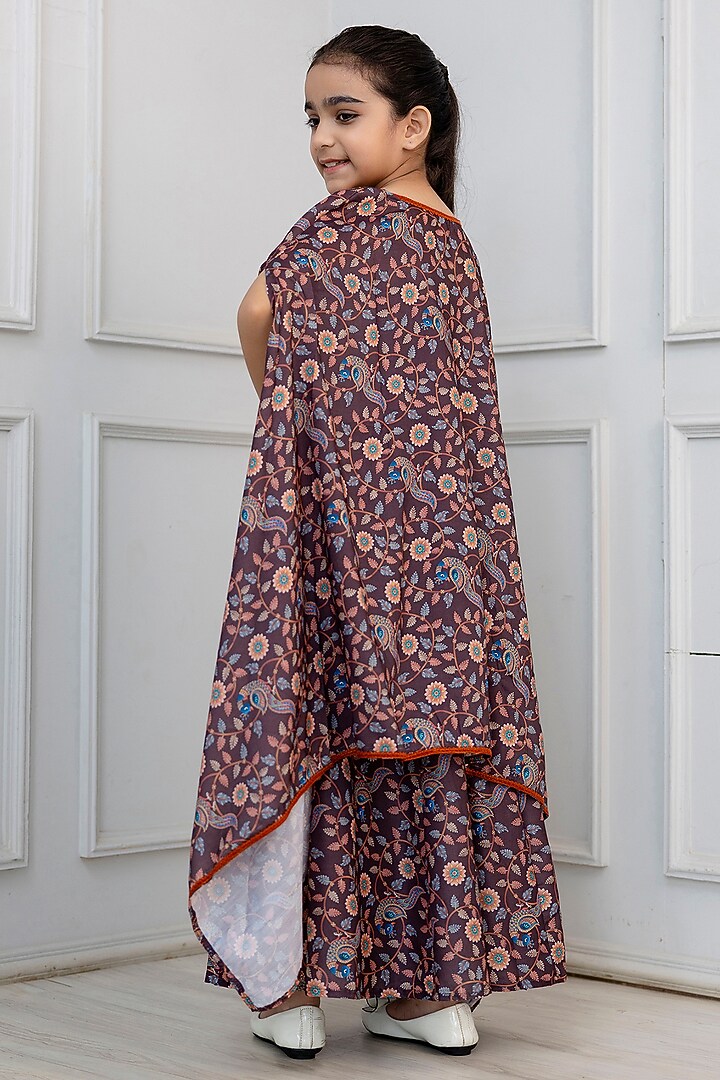 Brown Viscose Printed Jacket Set For Girls by Cutiediva at Pernia's Pop Up Shop