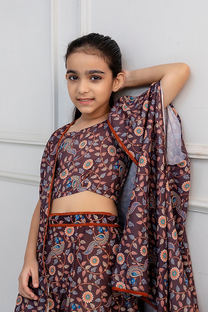 Brown Viscose Printed Jacket Set For Girls by Cutiediva at Pernia's Pop Up Shop