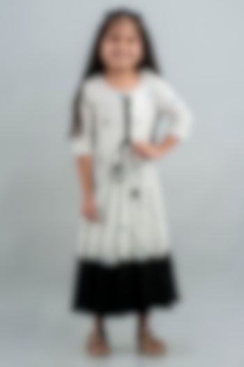 White & Black Pure Cotton Aztec Printed Flared Anarkali For Girls by Cutiediva at Pernia's Pop Up Shop