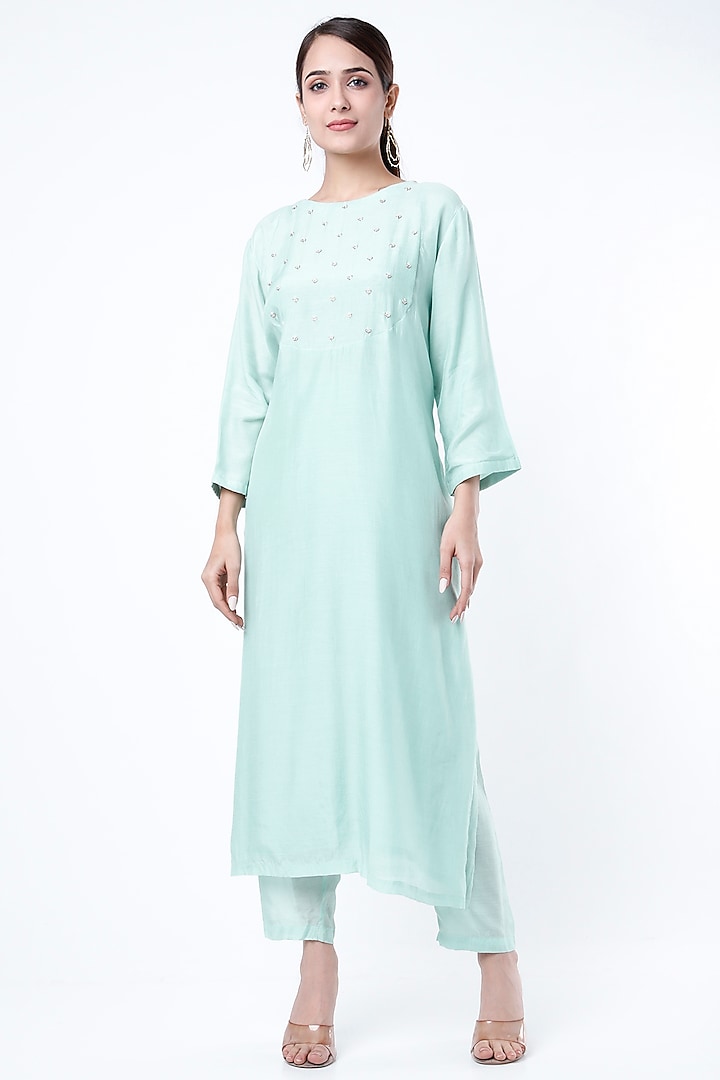 Baby Blue Hand Embroidered Kurta Set by Cupid Cotton