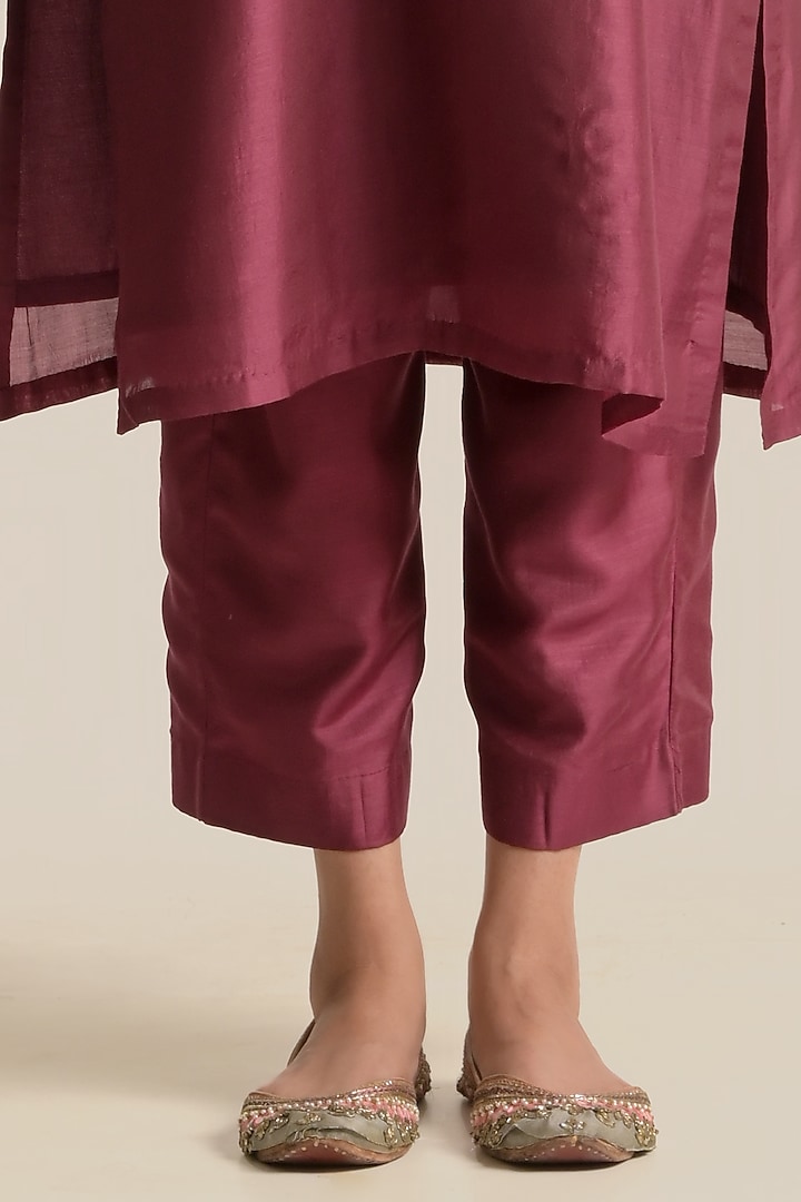 Wine Silk Embroidered Kurta Set by Cupid Cotton at Pernia's Pop Up Shop