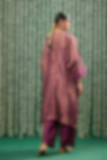 Wine Tissue & Silk Aari Embroidered Kurta Set by Cupid Cotton at Pernia's Pop Up Shop