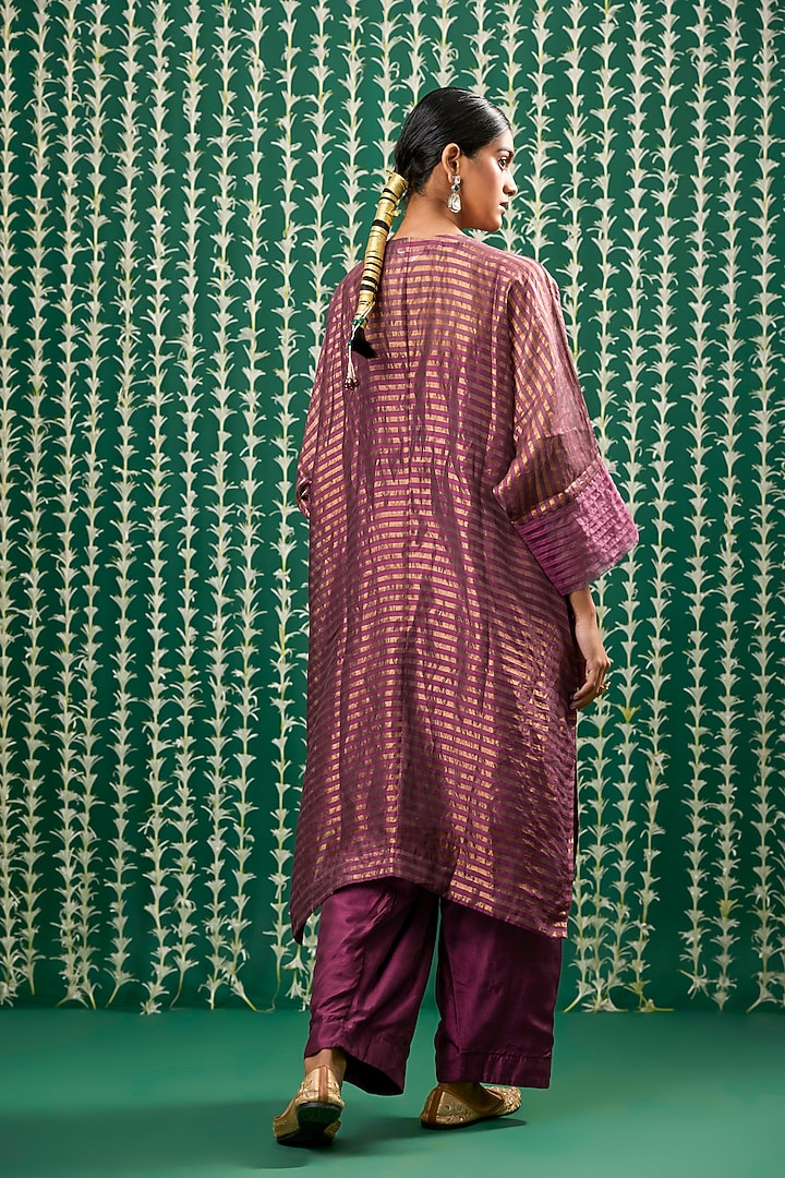 Wine Tissue & Silk Aari Embroidered Kurta Set by Cupid Cotton at Pernia's Pop Up Shop