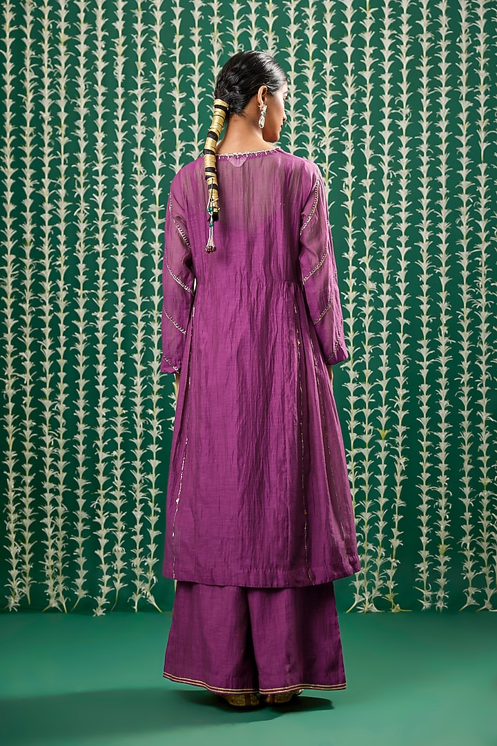 Wine Chanderi Silk Aari Embroidered Kurta Set by Cupid Cotton at Pernia's Pop Up Shop