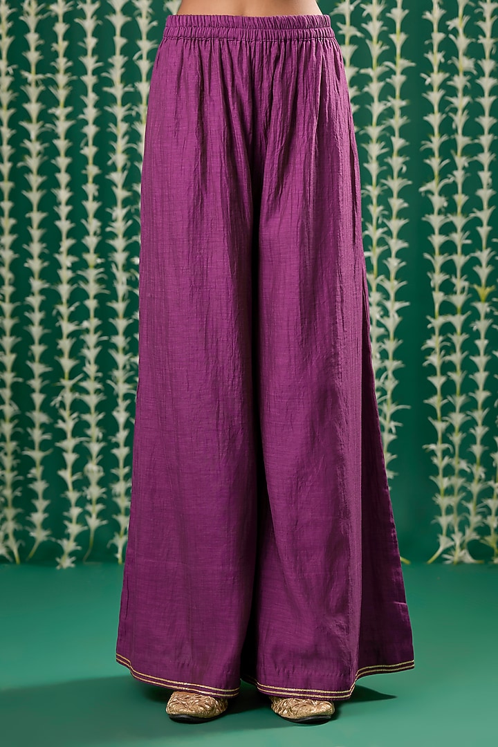 Wine Chanderi Silk Aari Embroidered Kurta Set by Cupid Cotton at Pernia's Pop Up Shop