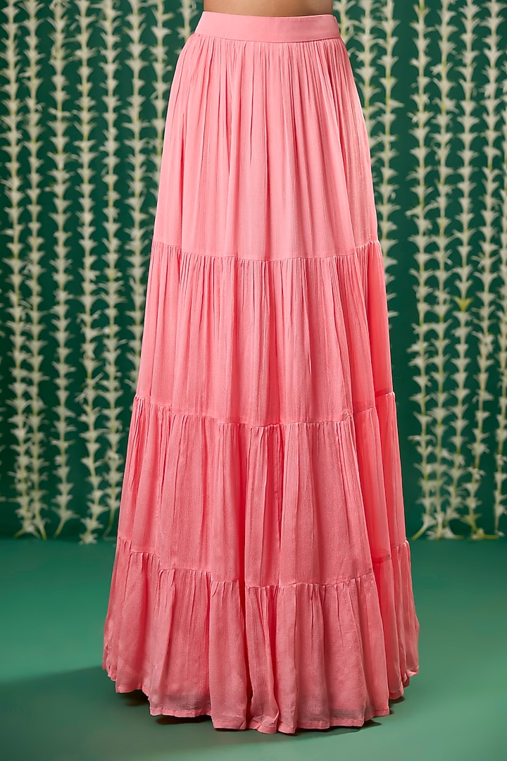 Peach Silk & Chiffon Jacket Wedding Lehenga Set by Cupid Cotton at Pernia's Pop Up Shop