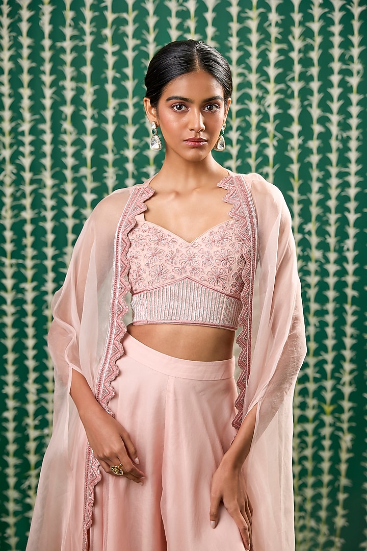 Misty Rose Pink Organza Aari Embroidered Cape Set by Cupid Cotton at Pernia's Pop Up Shop