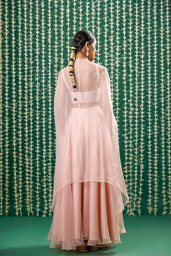 Misty Rose Pink Organza Aari Embroidered Cape Set by Cupid Cotton at Pernia's Pop Up Shop