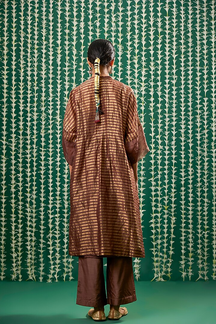 Brown Zari Tissue Sequins Embroidered Kurta Set by Cupid Cotton at Pernia's Pop Up Shop
